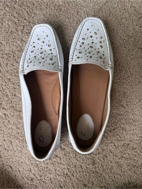Clarks Artisan White Studded Leather Loafers